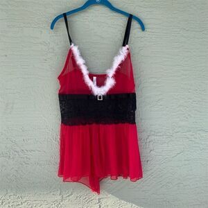 Coquette Women's Crotchless Teddy XL Red/White/Black Feather Trim Lace